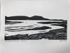 View From Loughor bridge. Original linocut on A4 archival paper.