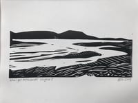 Image 2 of View From Loughor bridge. Original linocut on A4 archival paper.