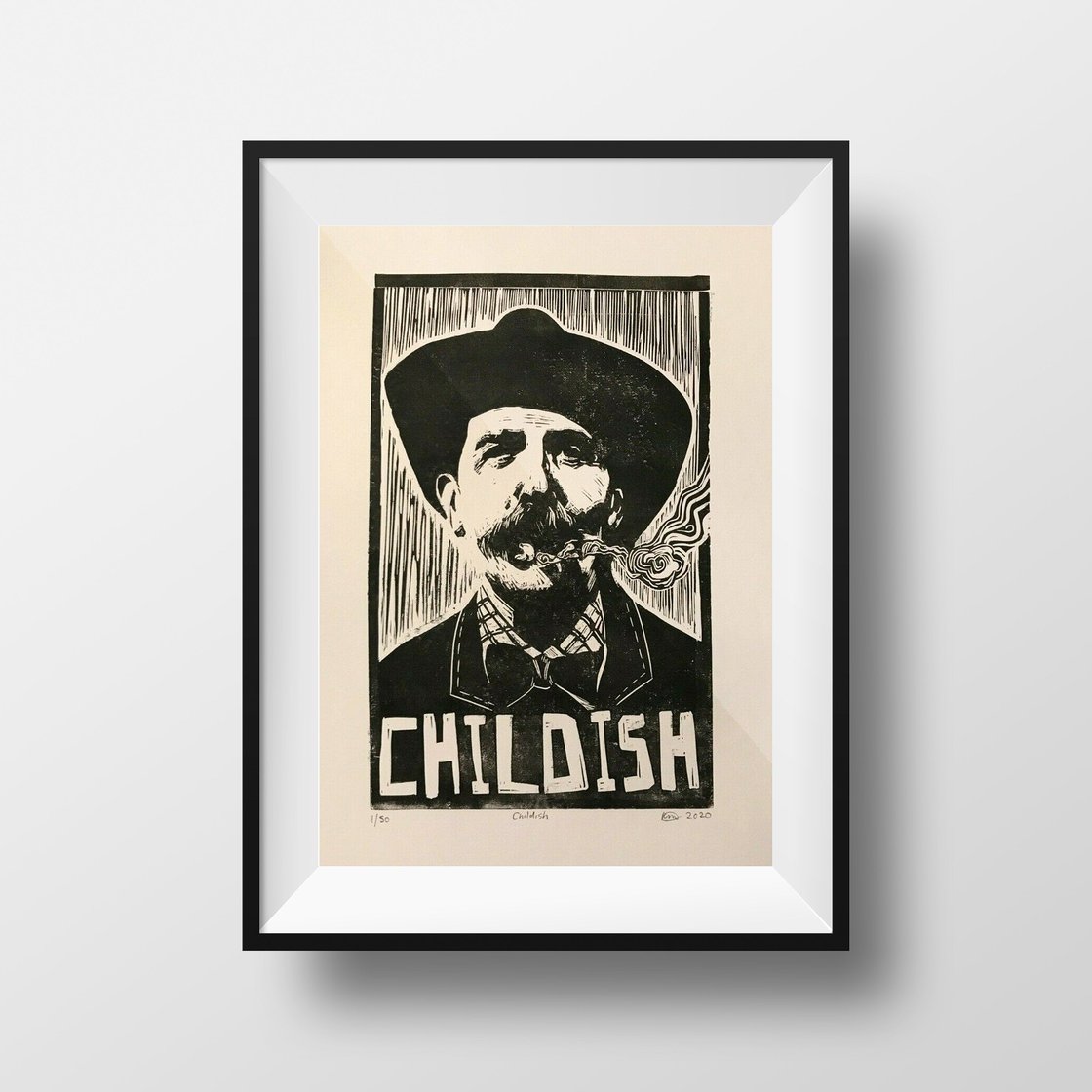 Image of Billy Childish. Hand Made. Original A4 linocut print. Limited and Signed. Art.