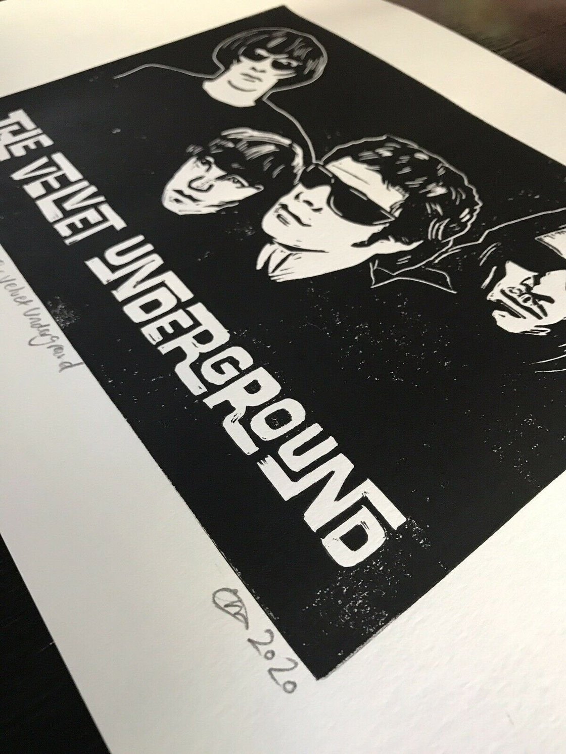 Image of The Velvet Underground. Original lino cut print. A4 acid free paper. Signed.
