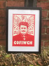 Cofiwch Cayo. Yr Eryr Wen. (coch) Cymru. Wales. A4 Handmade Linocut print.