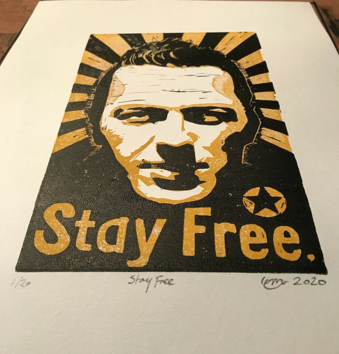 Image of Joe Strummer. The Clash. Hand Made. Original A4 linocut print. Limited/signed.