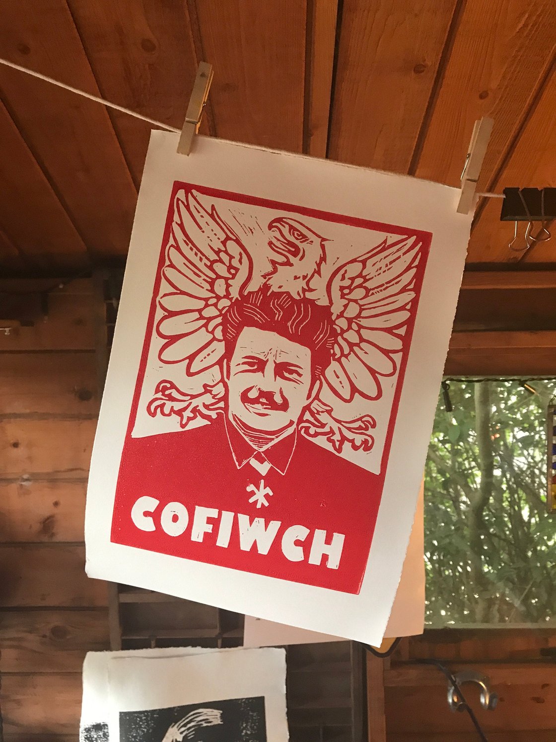 Image of Cofiwch Cayo. Yr Eryr Wen. (coch) Cymru. Wales. A4 Handmade Linocut print.