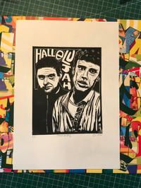 Image 4 of Happy Mondays. Shaun &amp; Bez. Hand Made. Original A4 linocut print. Limited and Signed. Art.