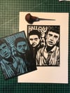 Happy Mondays. Shaun &amp; Bez. Hand Made. Original A4 linocut print. Limited and Signed. Art.