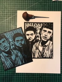 Image 5 of Happy Mondays. Shaun &amp; Bez. Hand Made. Original A4 linocut print. Limited and Signed. Art.
