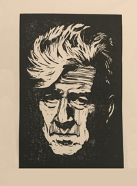 Image 1 of David Lynch. Negativity is the Enemy of Creativity. Twin Peaks. Hand Made. Original A4 linocut print