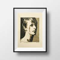 Image 1 of David Bowie. Always Crashing in the Same Car. Hand Made. Original A4 linocut print. Limited and Sign