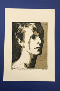 Image 2 of David Bowie. Always Crashing in the Same Car. Hand Made. Original A4 linocut print. Limited and Sign