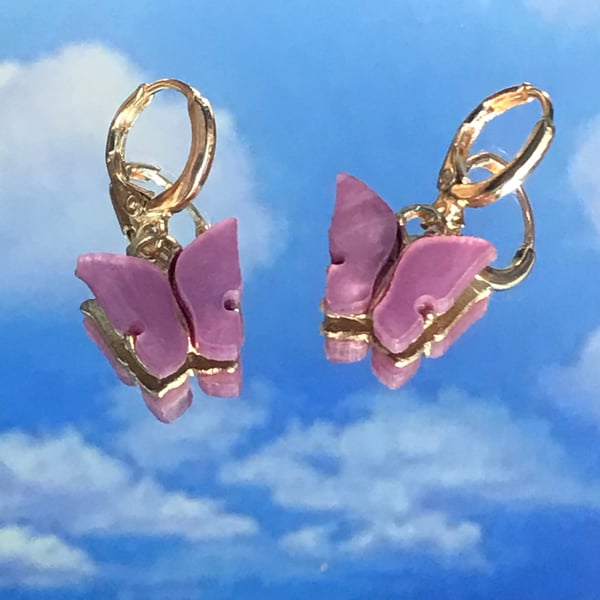 Image of Pink acrylic butterfly earrings 