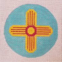 Z1 Round Needlepoint Ornament - New Mexico Flag Zia - Hand Painted Canvas 13 count mesh