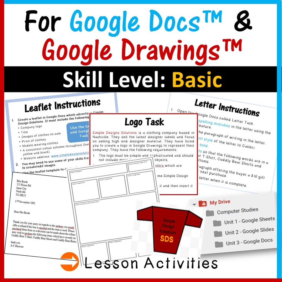 Image of Beginners Skills & Activities Lessons Bundle for Google Docs™ & Google Drawings™