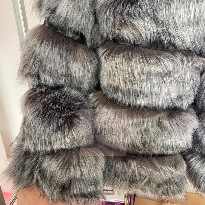 faux silver fox fur coat