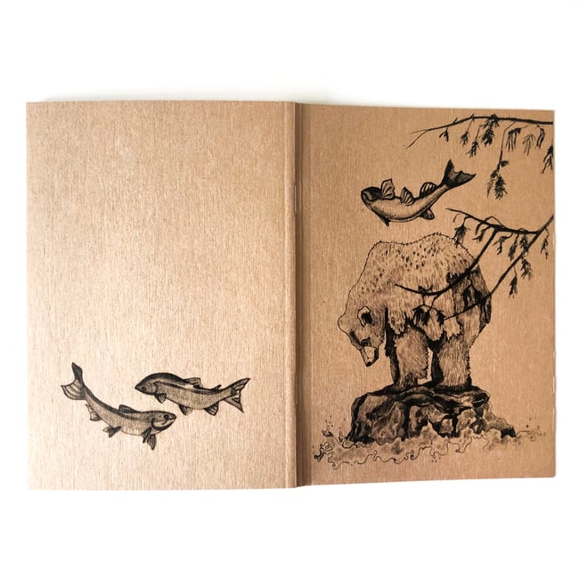 Bear & salmon and Bird in flight A6 Notebooks