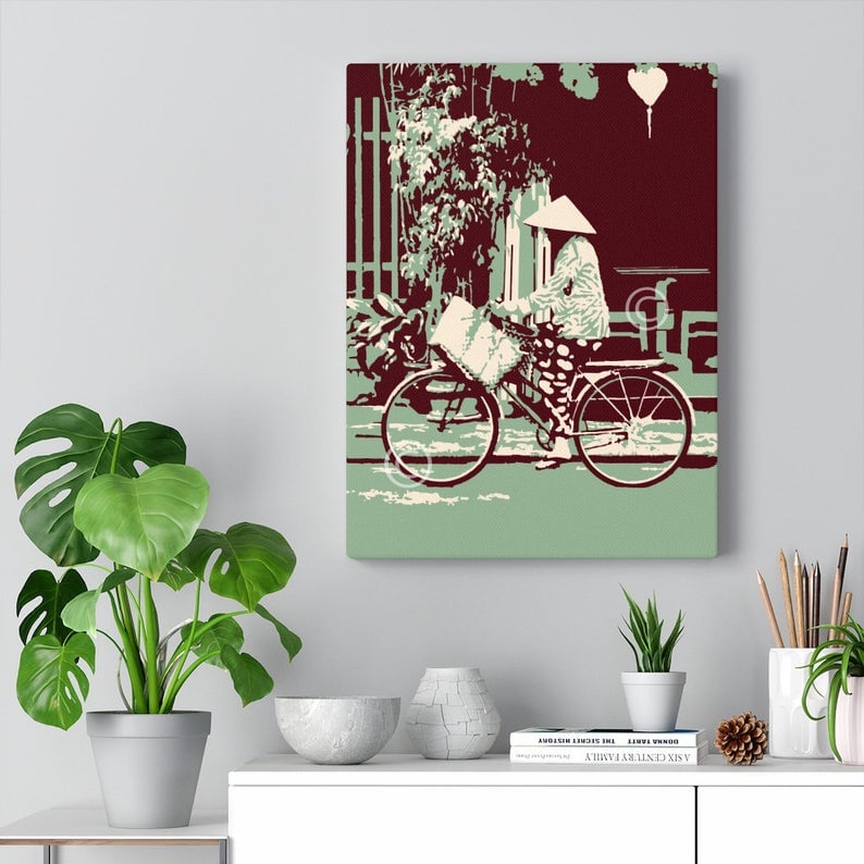 Image of Vietnam Hoi An Old Town Canvas Gallery Wraps 12"x16" - Lantern Bicycle Jade color