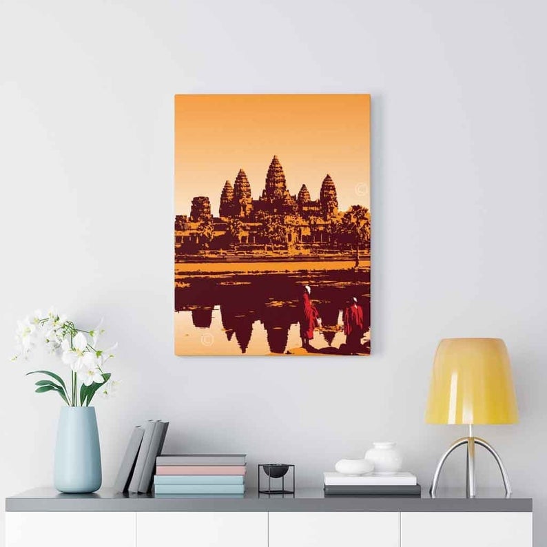 Image of Cambodia Angkor Wat Canvas Gallery Wraps 12"x16" Orange