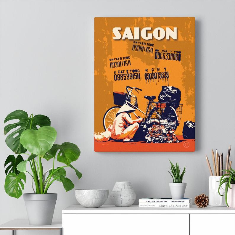 Image of Vintage poster Vietnam Saigon grafiti - Canvas Gallery Wraps 12"x16"