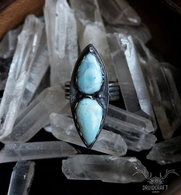 Image of Double Larimar Sterling Silver Ring Size 7,5