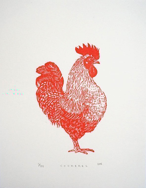 Image of Cockerel - Linocut