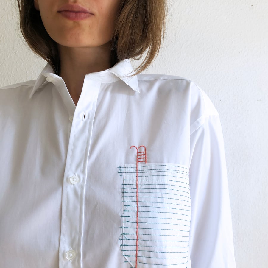 Image of The pool of the words unsaid - hand embroidered 100% cotton shirt, unisex design