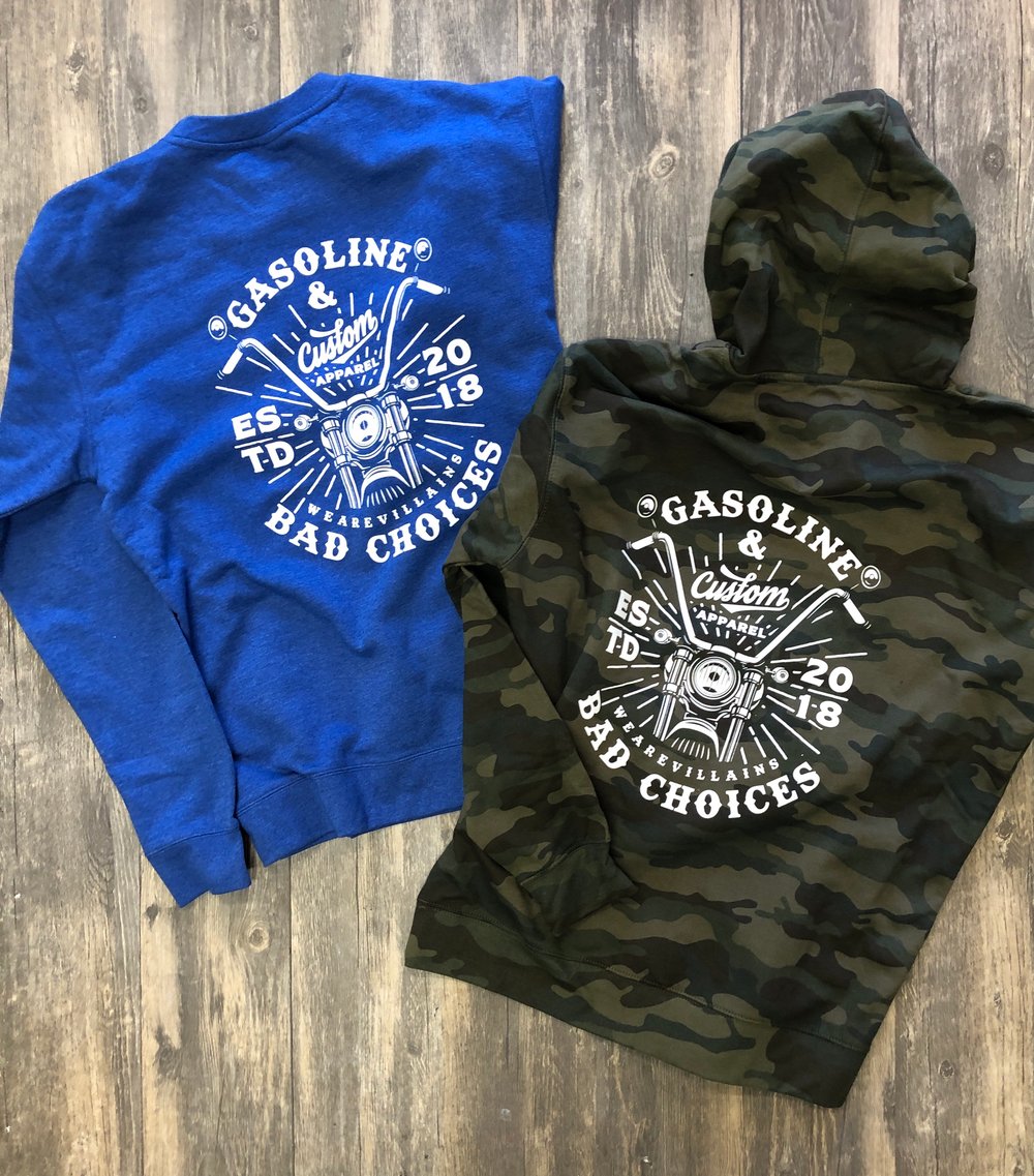 GASOLINE AND BAD CHOICES hoodie + crewneck sweatshirt 