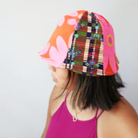 Image 1 of plaid flower power bold tween teen adult vintage fabric six panel bucket hat buckethat