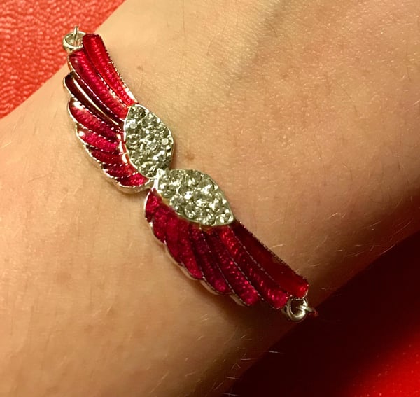 Image of Dark pink diamanté wings bracelet 