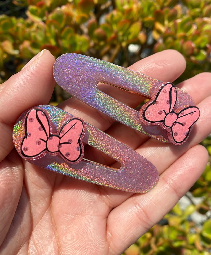 Image of Choose Your Holo Clip! Holo Pink Minnie Bow or Holo Lavender Clip!