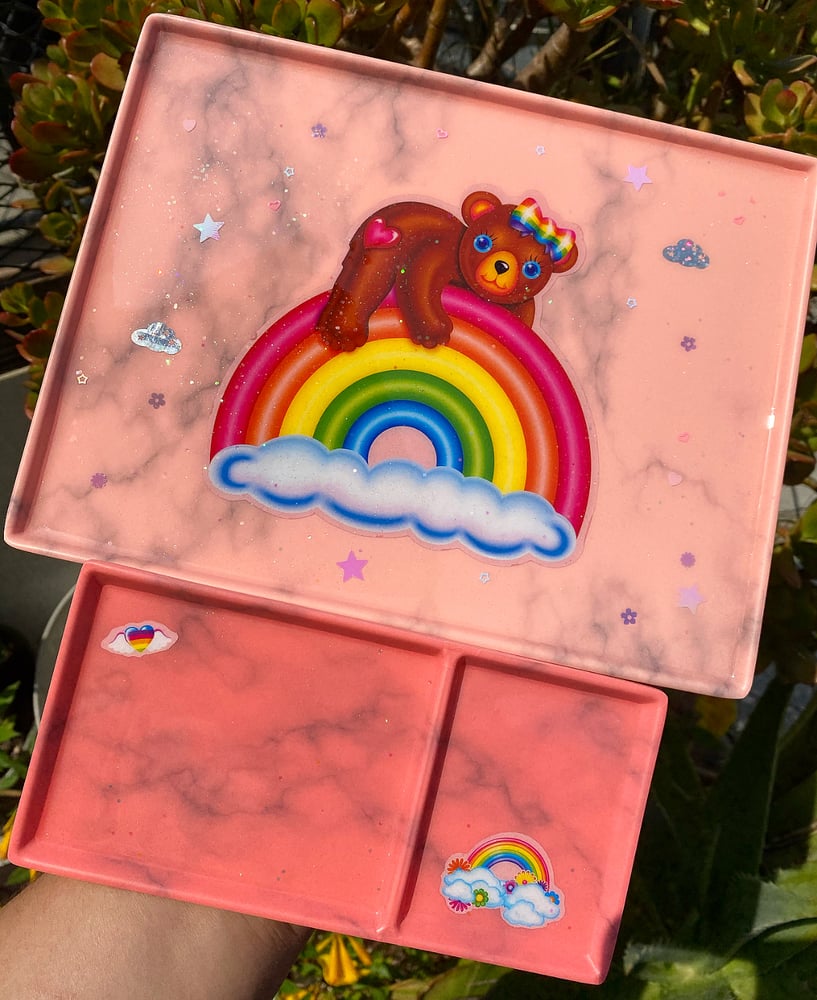 Image of Peachy Pink Rainbow Bear Tray Desk Organizer Set  