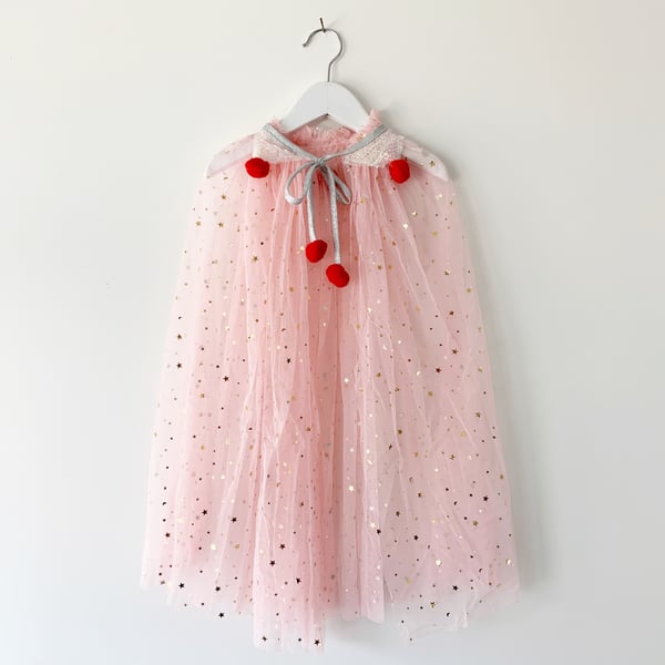 Image of Valentine’s Magic Cape - Stars with Iridescent Collar and Red Poms