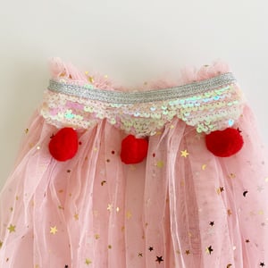 Image of Valentine’s Magic Cape - Stars with Iridescent Collar and Red Poms
