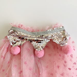 Image of Valentine’s Magic Cape - Hearts with Silver Collar and Pink Poms