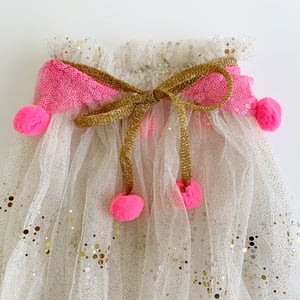 Image of Magic cape - gold with hot pink sequins and hot pink pomso