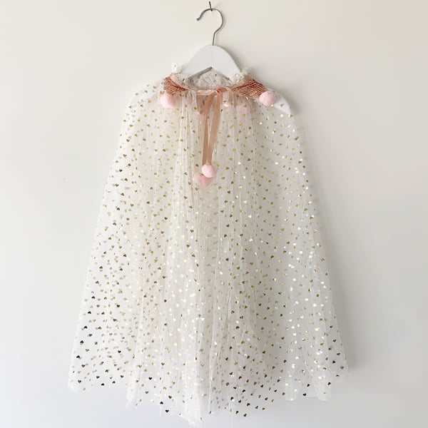 Image of Magic cape - cream with rose gold sequins and blush poms  