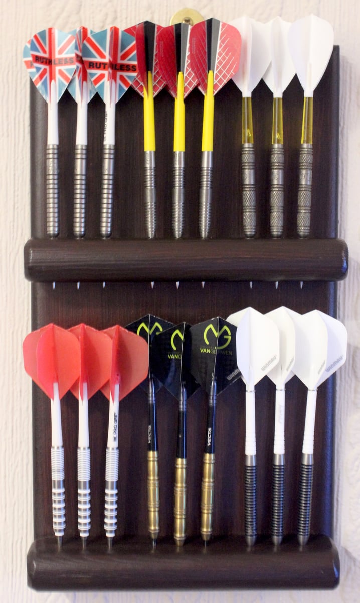 DART CRAFT HANDCRAFTED DARTS HOLDER MAHOGANY EDITION HOLDS 6 SETS