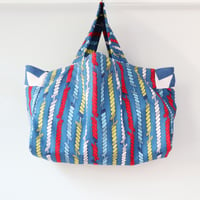 Image 1 of nautical ropes blue red lightweight vintage fabric tote totebag bag courtneycourtney 