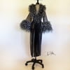 Black/White Ostrich Boudoir Gown w/ Full Collar & Cuffs 