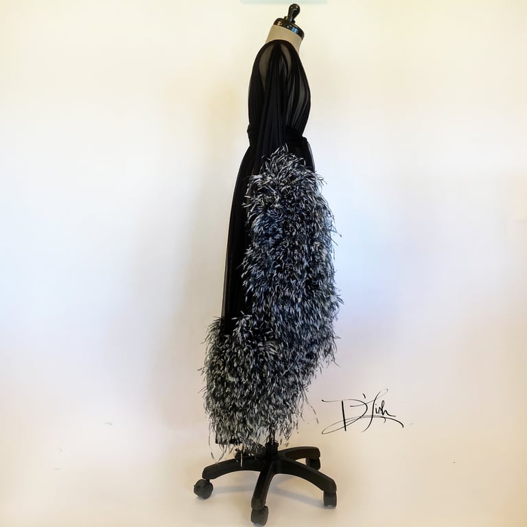 Black/White Ostrich "Cassie" Sheer Dressing Gown Image 4