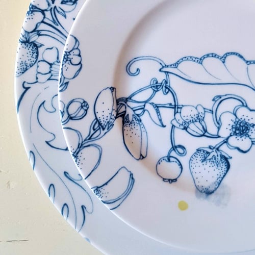 Image of Blue Summer Bread Plate "A"