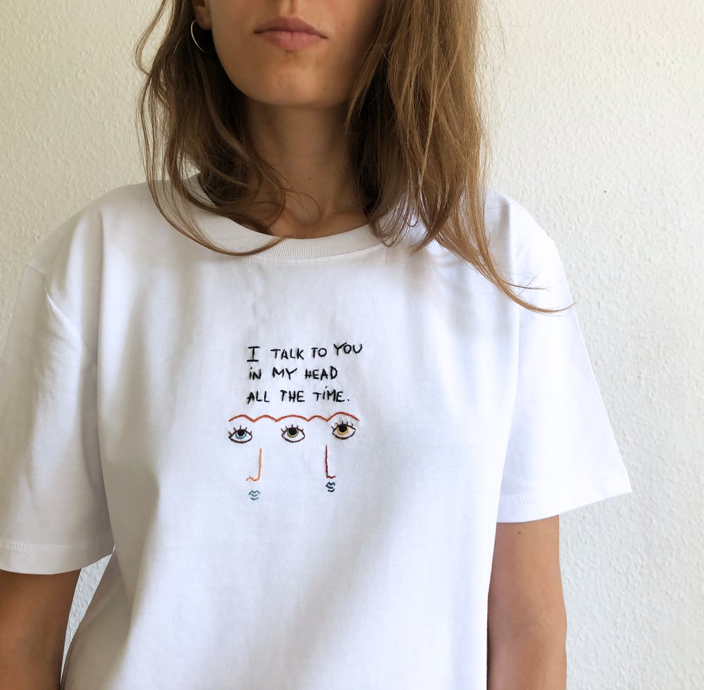 Image of I talk to you - hand embroidered original illustration on 100% organic cotton
