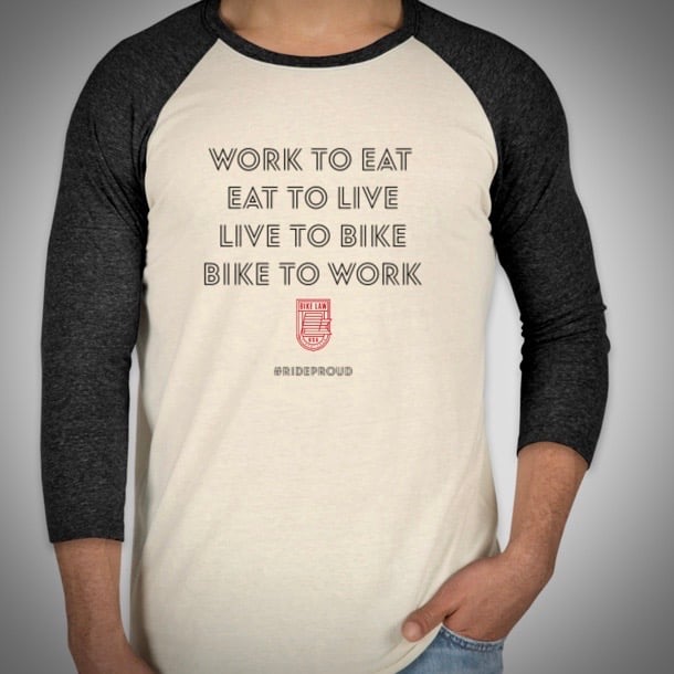自行车/自行车上班Raglan t恤图像-奶油色和黑色