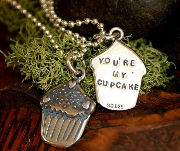 Image of 3D Cupcake Sterling charm, that says "You're my Cupcake" on the back!