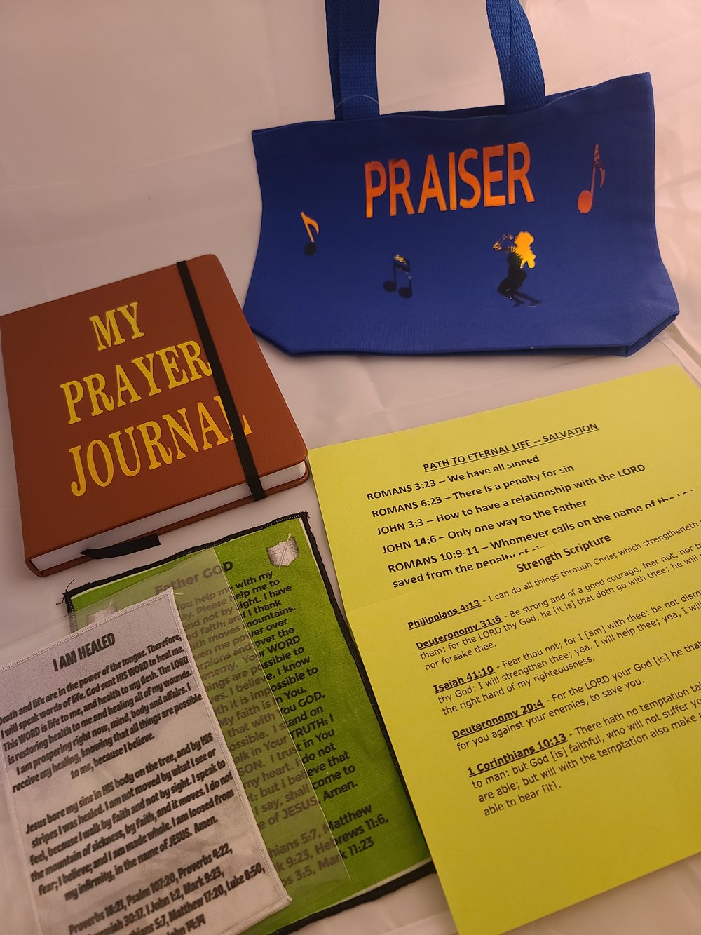 Mini Gospel tote/hallographic design (also, prayer cloths/prayer journal)