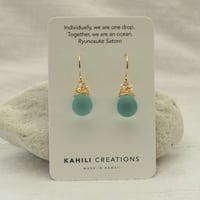 Image 4 of Aqua frosted glass earrings with seed pearls  14kt yellow or rose gold-filled