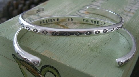 Image of "Believe in Yourself" Sterling Bracelet with Diamond Pattern