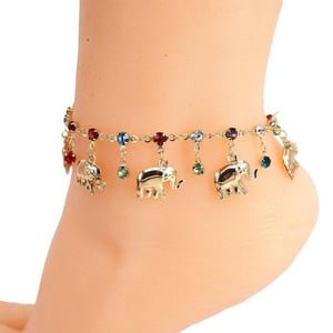 Elephant Multi Color Crystal Dangle Anklet