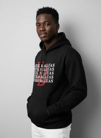 Image 3 of YB Black Stacked Print Heavy Blend Pullover Hoodie