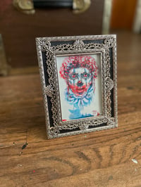 Image 2 of Framed Gouache Red/Blue Clown Painting 