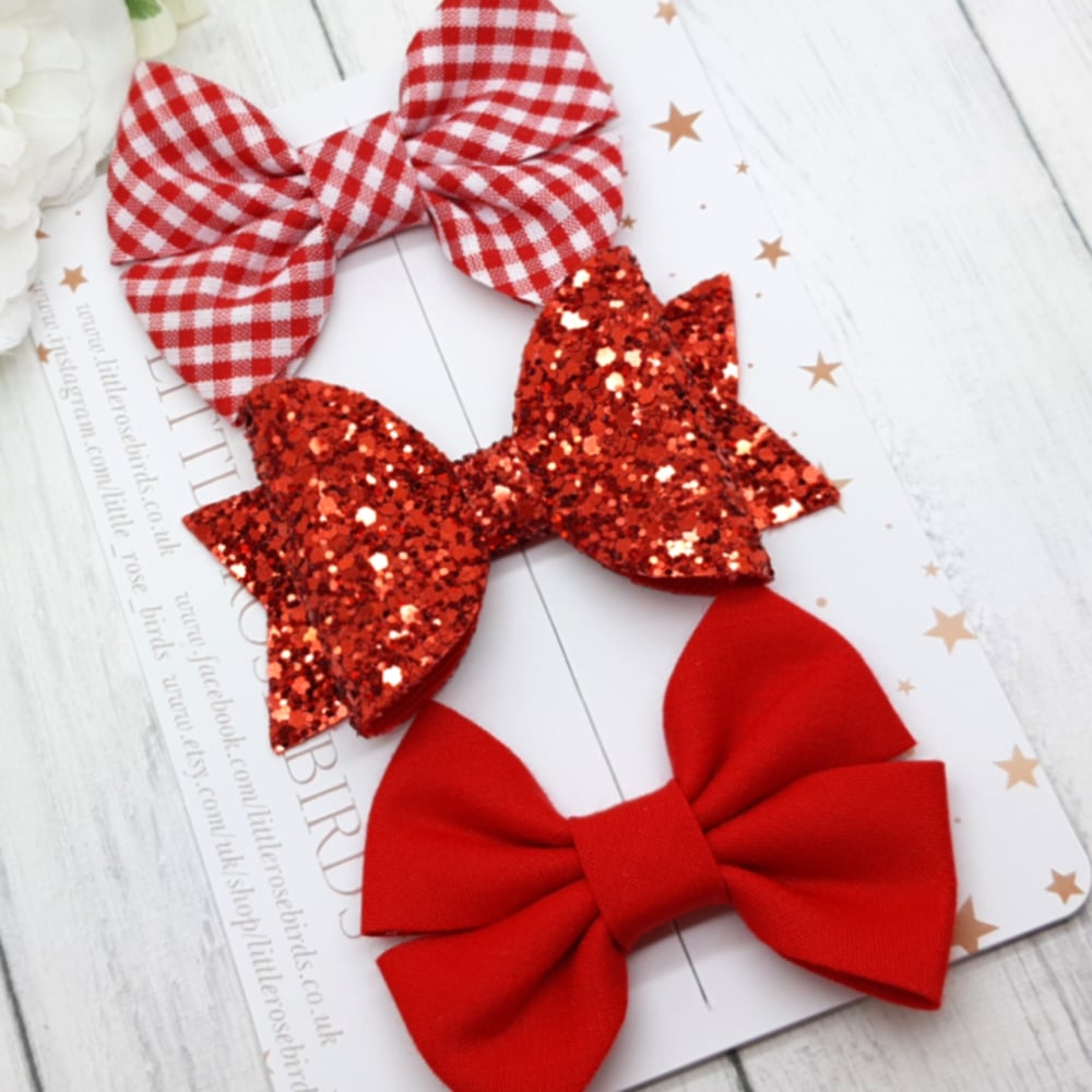 Red School Bows - Choice of Headband or Clip