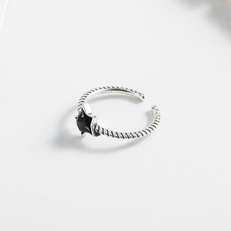 Silver BlackStar Open Ring (925 Sterling Silver)